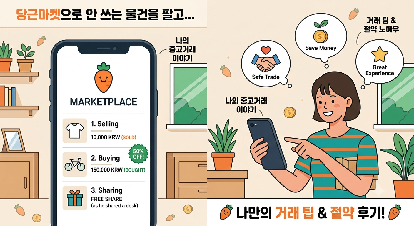 당근마켓에 중고 물건을 등록하며 사진 찍는 모습