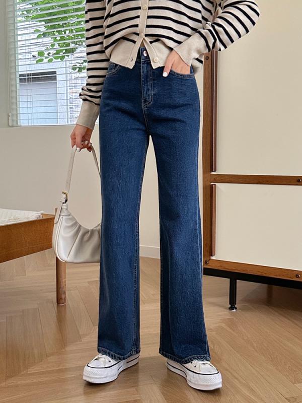 플레이스 하이웨스트 롱 일자 와이드 청바지(기모추가)