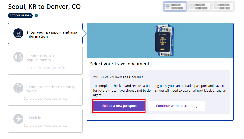 미국 학회 발표 참여 준비 (8) : 유나이티드 항공 - travel 정보 입력 (travel already center) - undefined - 1번 Enter your passport and visa information 미국 학회 발표 참여 준비 (8) : 유나이티드 항공 - travel 정보 입력 (travel already center) - undefined - 1번 Enter your passport and visa information