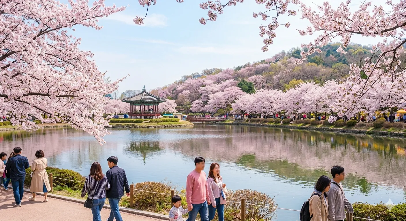 인천대공원 호수 정원 벚꽃 풍경과 오리배