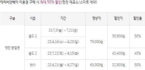 캐리비안베이 할인내용