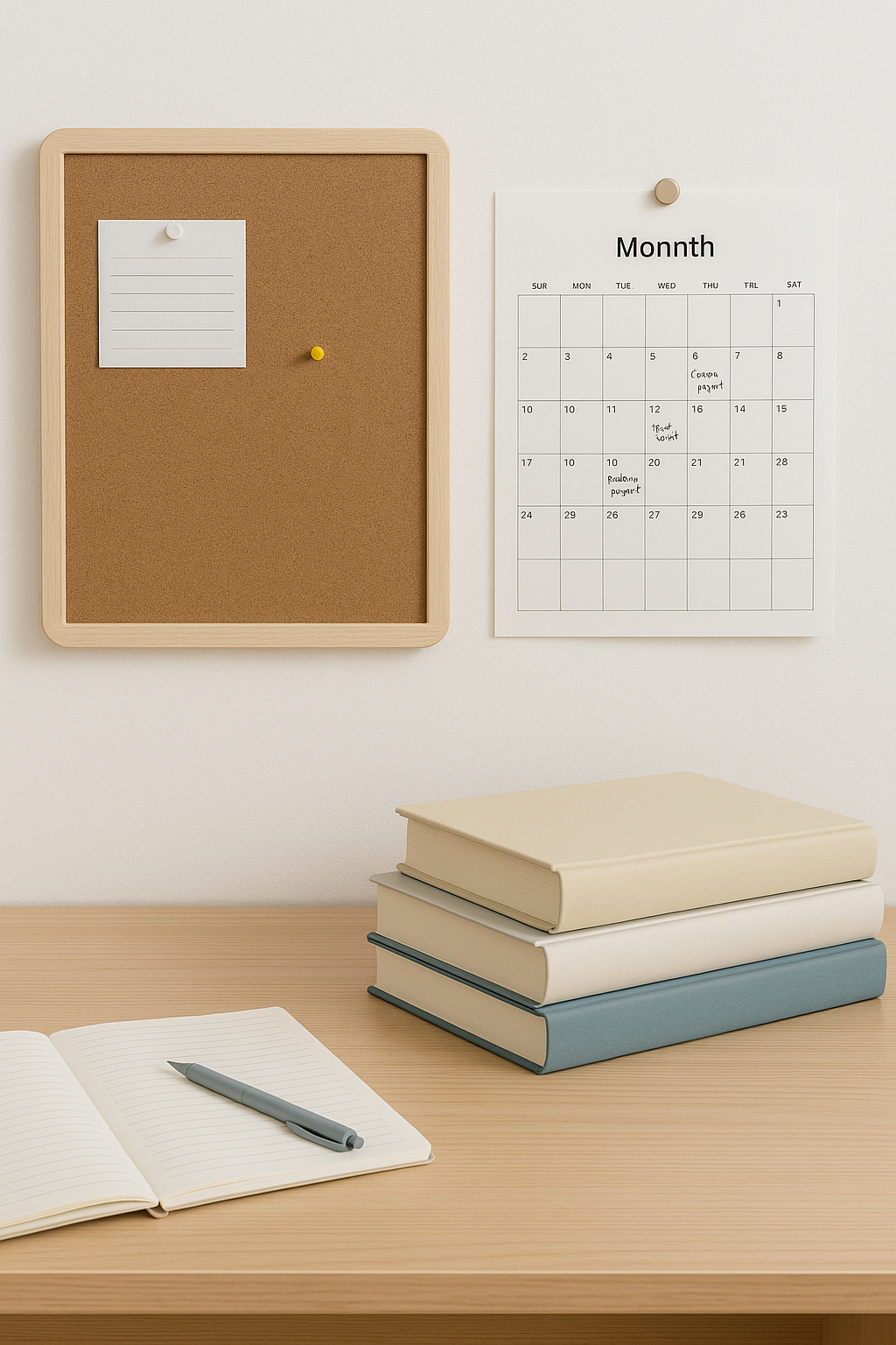 메모 보드와 캘린더가 있는 자기주도 학습 공간