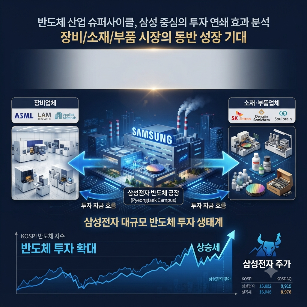 삼성전자의 반도체 투자와 장비주 상승의 연결 구조를 보여주는 반도체 산업 이미지