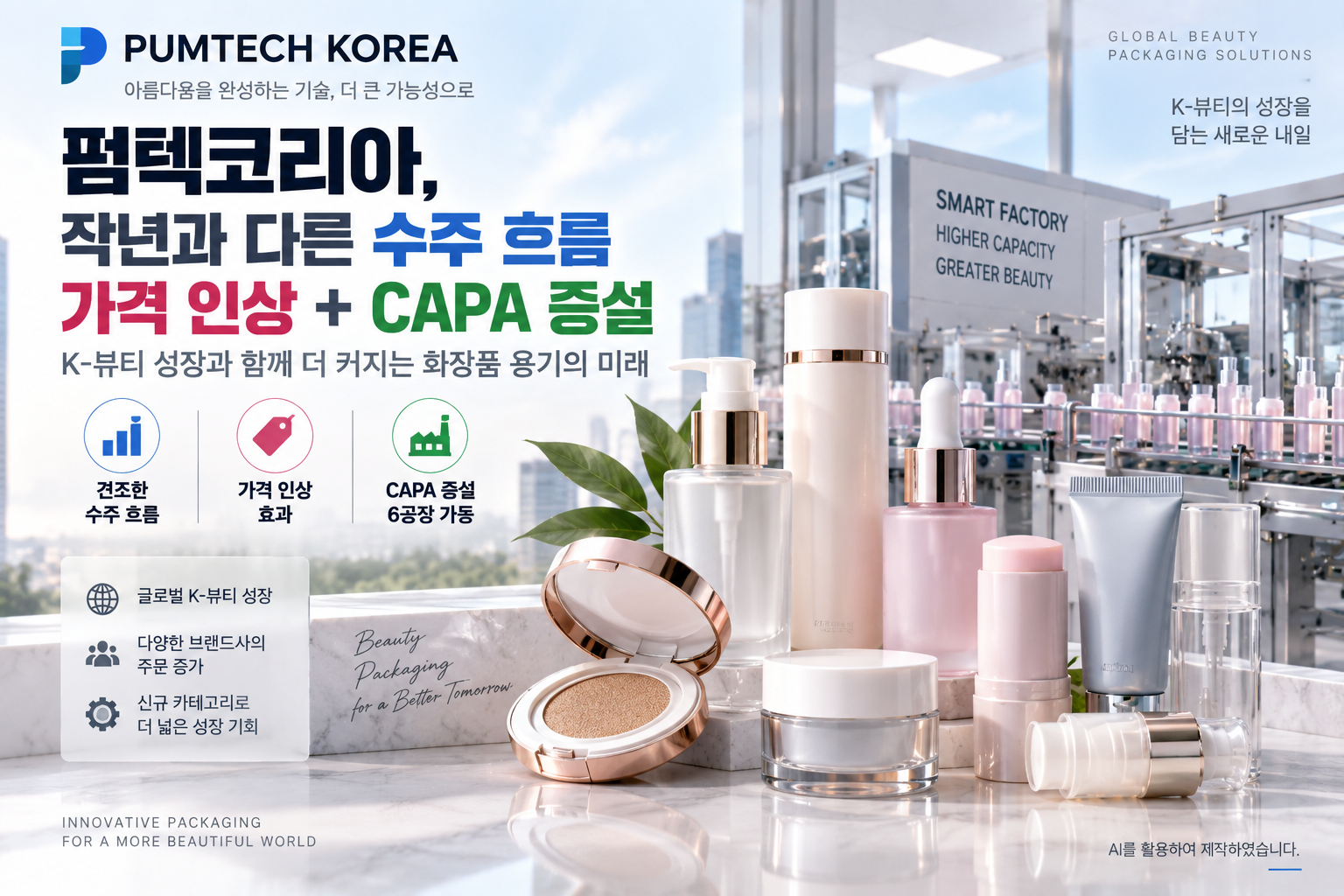 수주 증가와 가격 인상, 6공장 CAPA 증설로 성장이 기대되는 펌텍코리아