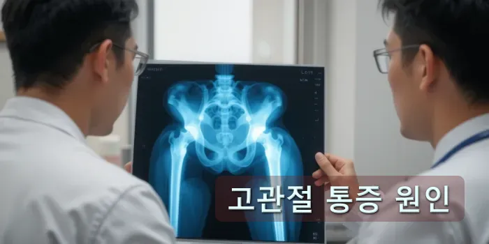 고관절 X-ray 이미지 보는 남자