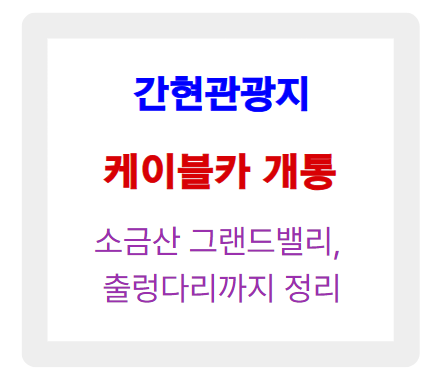 간현관광지 케이블카 개통! 소금산 그랜드밸리, 출렁다리까지 정리
