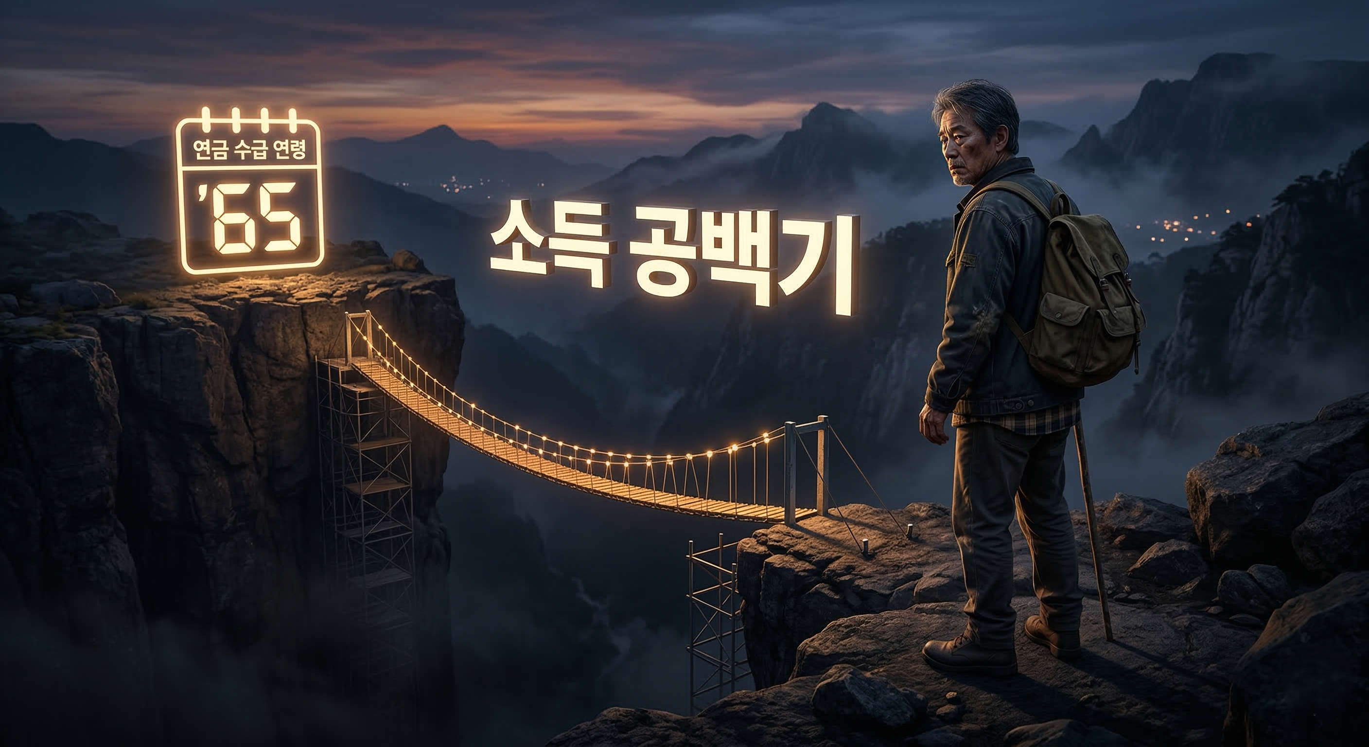 소득공백기인 연금수령 65세 다리를 건너는 남성 사진