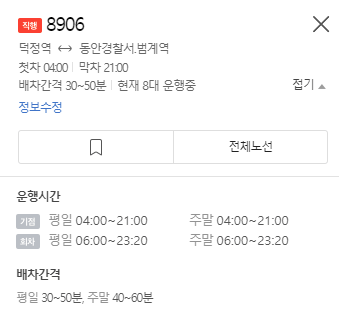 광역버스 8906번 노선도