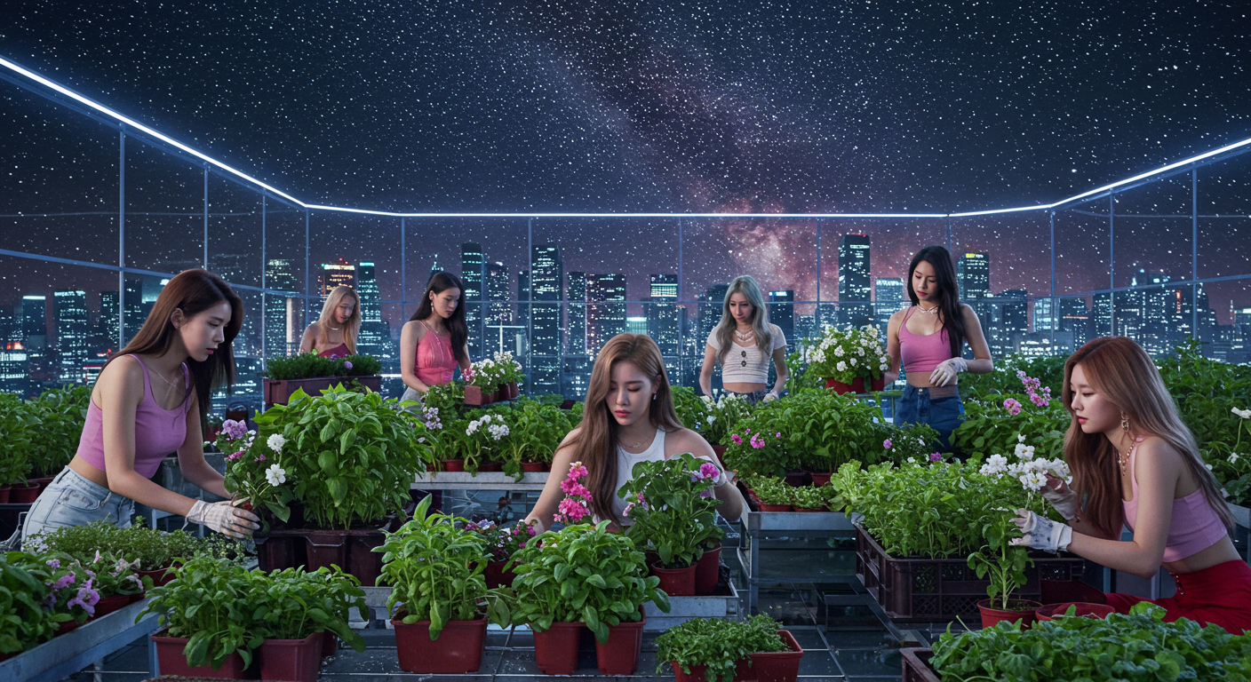 우주선에서 식물을 재배하는 여자들