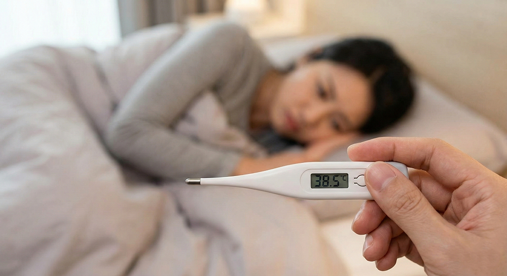 독감 증상 38도 이상 고열 발생 및 체온 측정 기록