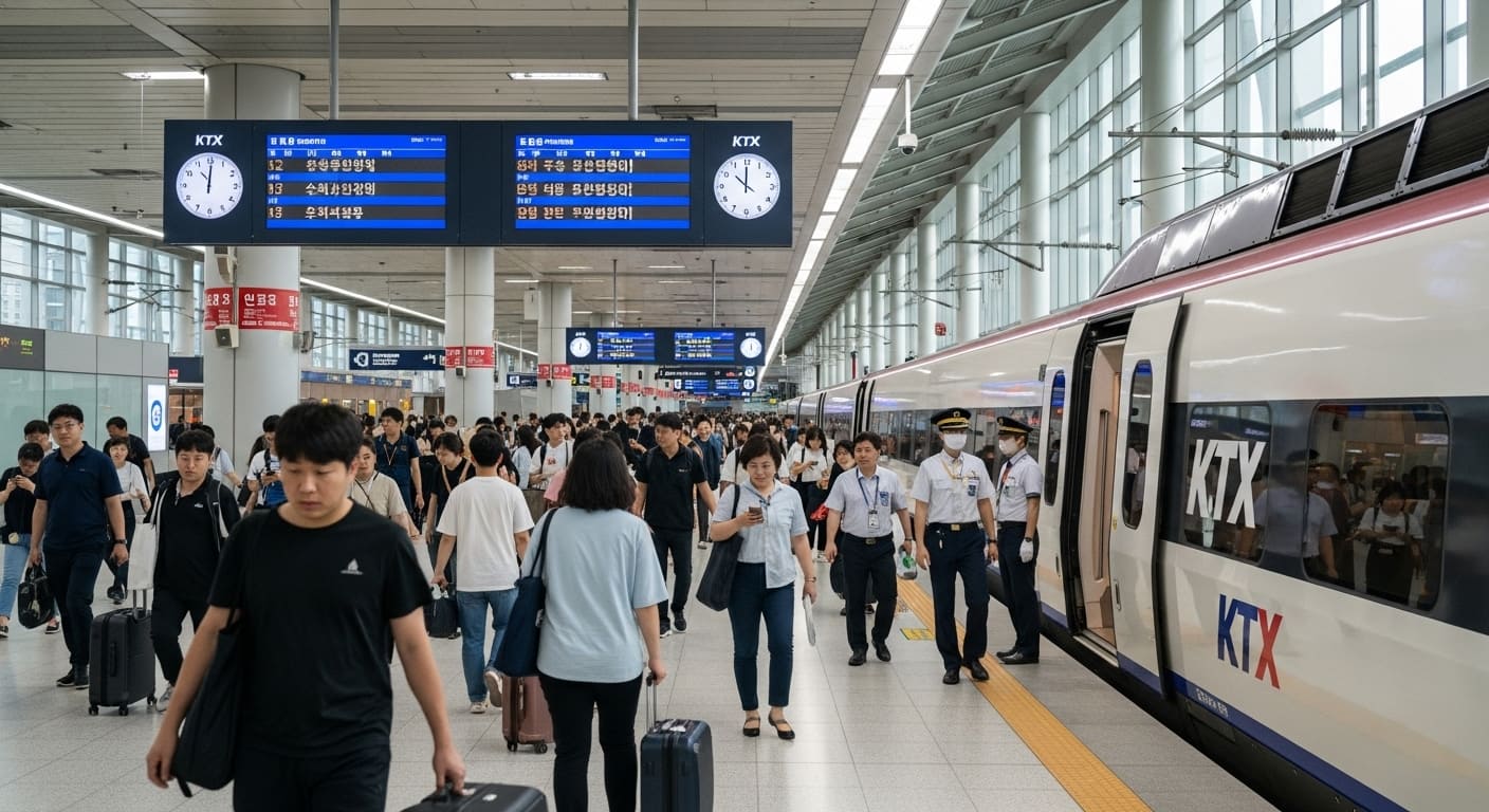 추석 귀성객으로 붐비는 기차역 대합실
