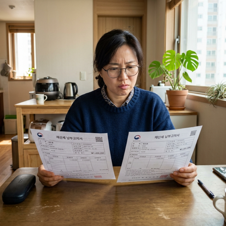 재산세 고지서를 두 번 받고 의아해하는 한국인 주택 소유자