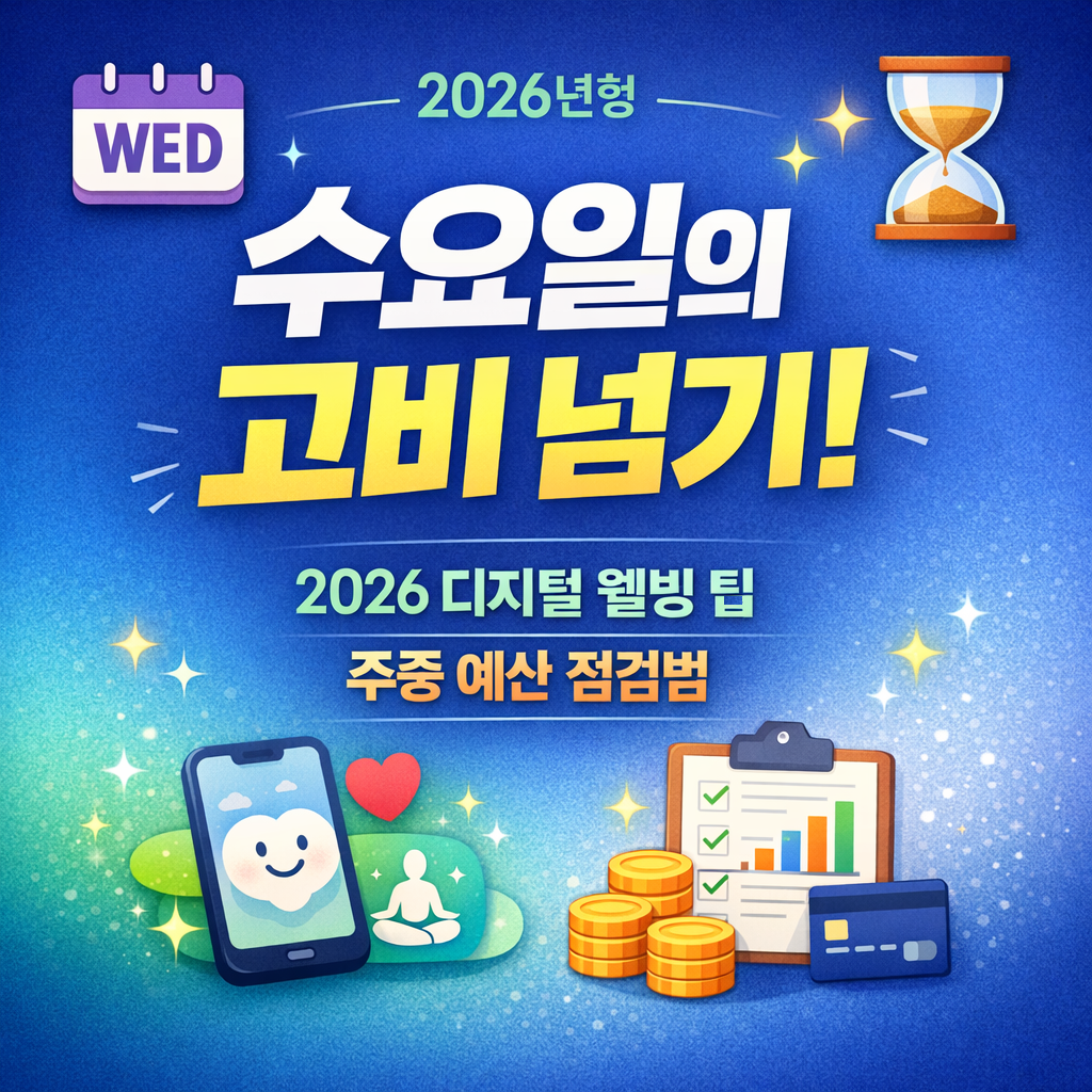 수요일의 고비 넘기! 2026년형 디지털 웰빙 팁과 주중 예산 점검법
2026년 1월 14일, 수요병 극복, 디지털 웰빙, 아이폰 집중모드 설정, 수요일 점심 추천, 주중 가계부 정산, 번아웃 예방, 직장인 스트레칭, 1월 제철 과일, 주간 계획 수정