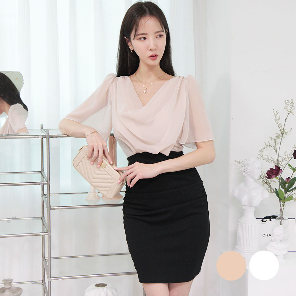 로즈나잇 카울넥 터틀넥 시폰 미니 섹시원피스 홀복