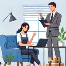 일하고 있는 젊은 남성과 여성