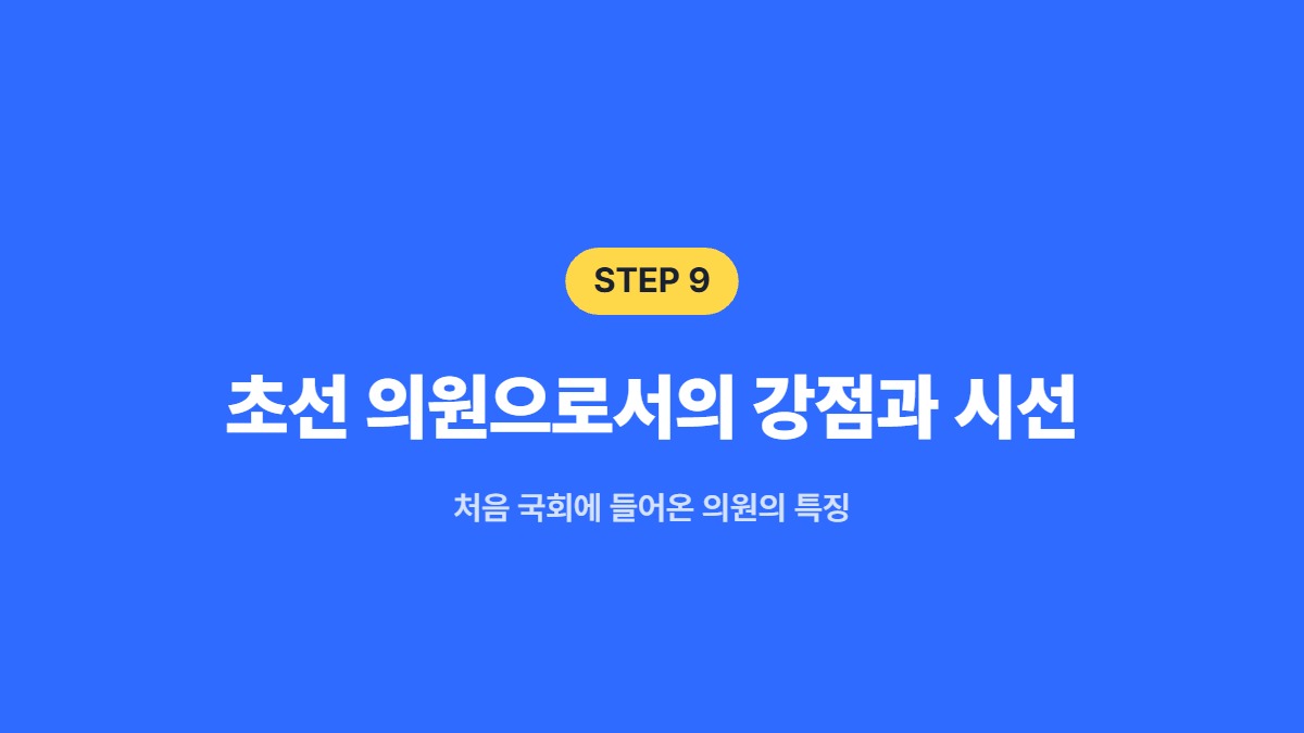 초선 의원으로서의 강점과 시선 &mdash; 처음 국회에 들어온 의원의 특징