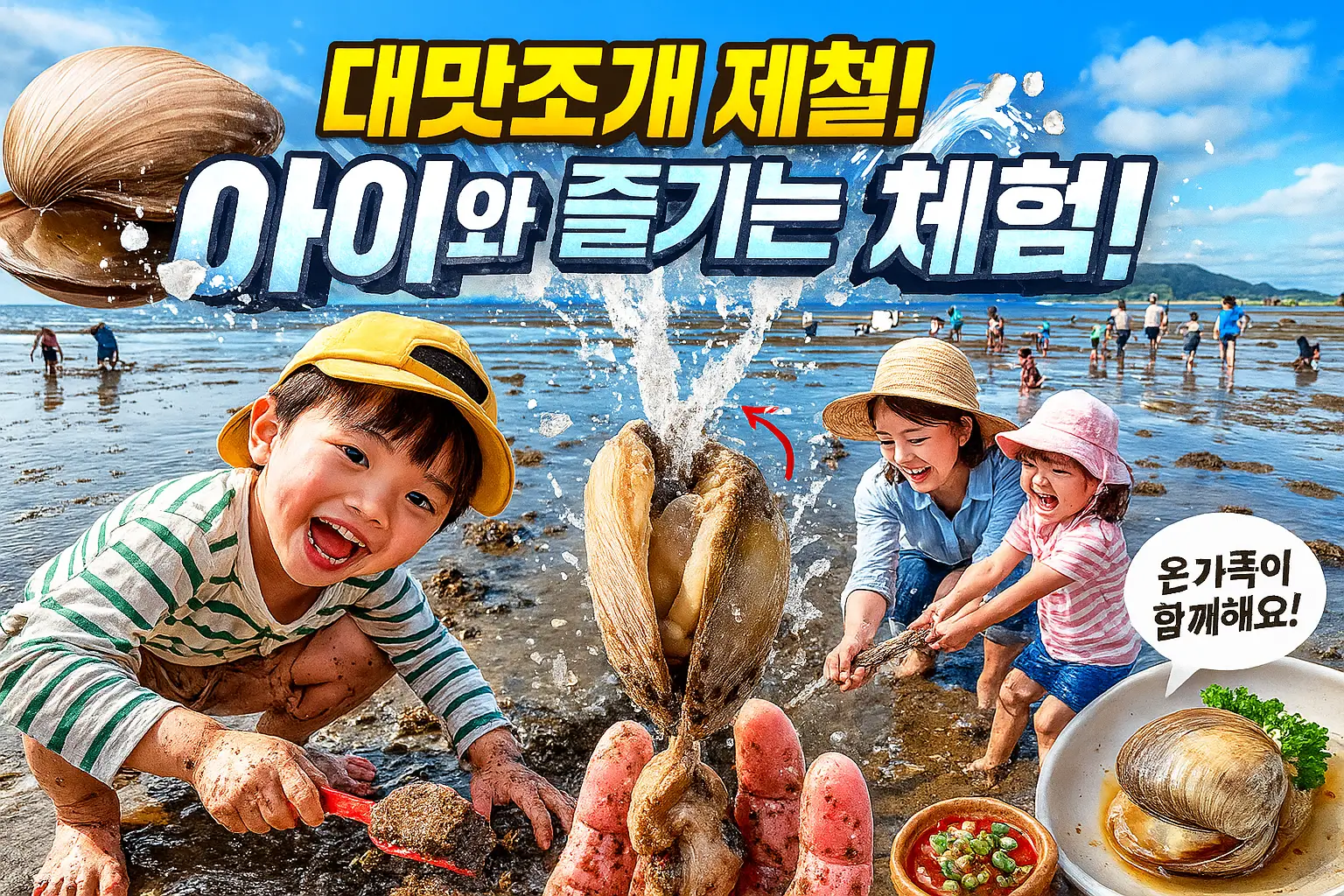 대맛조개 잡기 아이와 함께 잡기 체험 이미지 사진