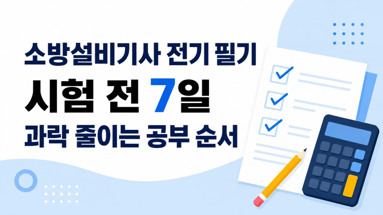 소방설비기사 전기 필기시험 전 7일 공부 순서를 안내하는 이미지