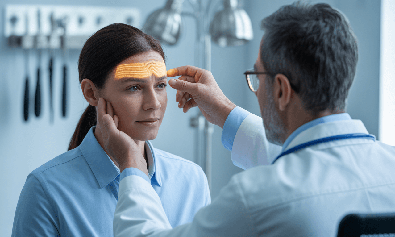 구안와사와-뇌졸중-구분법-사람-이마-검사하는-모습