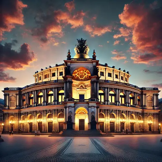 독일 드레스덴에 위치한 젬퍼 오페라하우스의 고전적 건축미와 현대적 예술이 융합된 전경