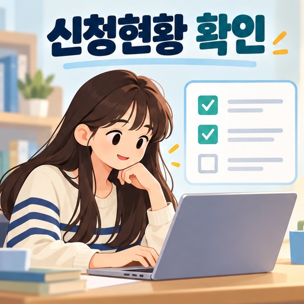 대학생이 노트북으로 신청현황과 체크리스트를 확인하는 모습