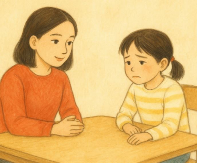 여자아이가 언니와 상담하고 있는 장면