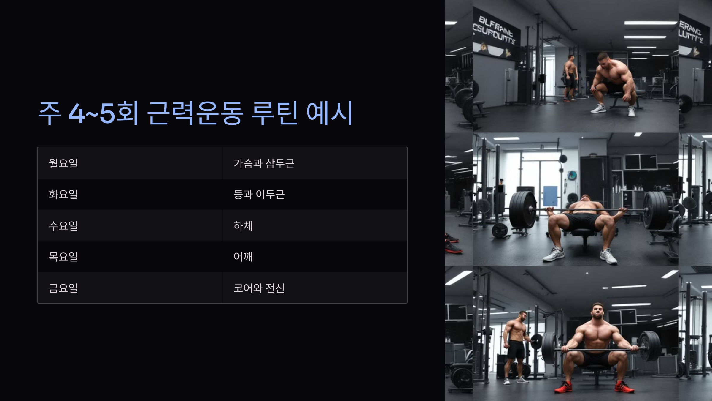 근력운동 주4회 주5회 루틴 계획