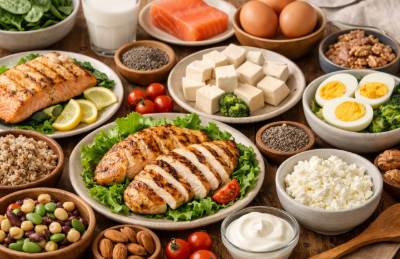 단백질 위주의 식단이 차려진 모습