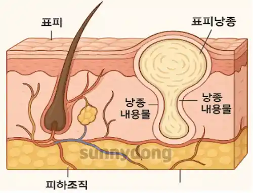 피부 구조와 표피낭종 단면 이미지