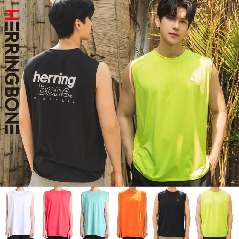 헤링본 크레용 남성 나시 래쉬가드 민소매 수영복 루즈핏 비치웨어 RE326M