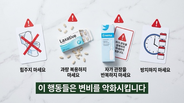 변비가 심할때 절대 하면 안 되는 행동 무리하게 힘주기 관장 남용