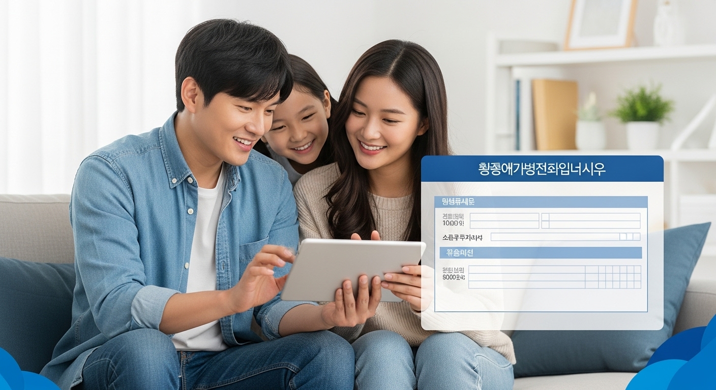 태블릿으로 신혼부부 특별공급 정보를 확인하며 미래를 계획하는 젊은 부부의 행복한 모습.