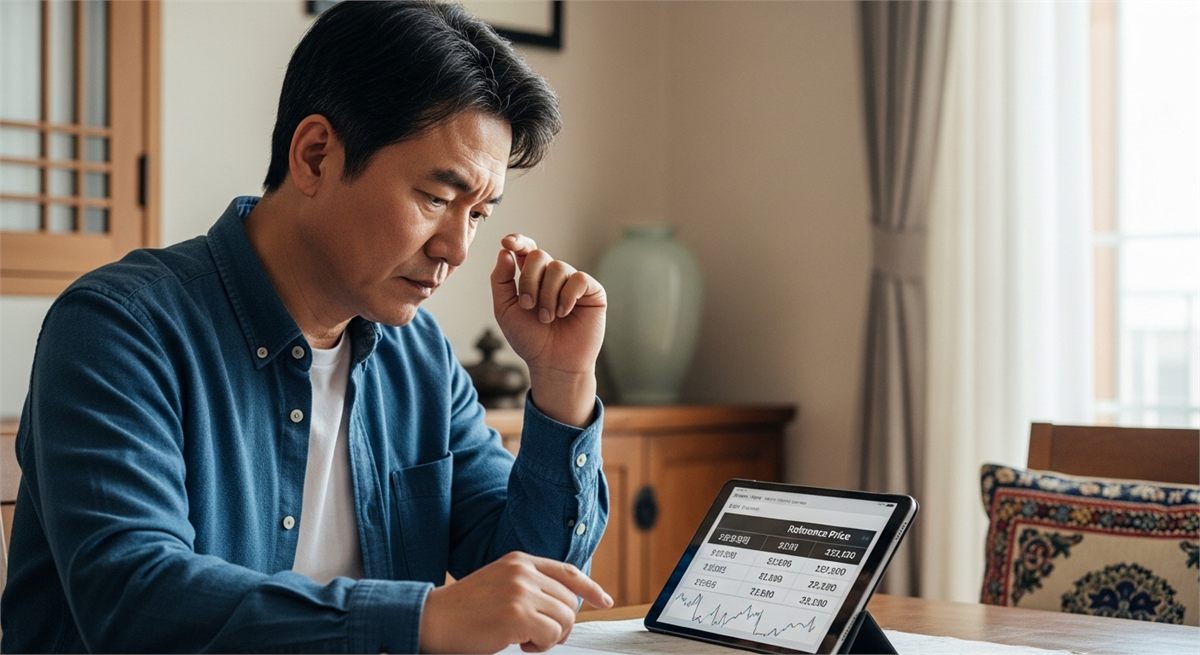 병합 이후 주가와 보유수량을 살피는 한국인 투자자 모습