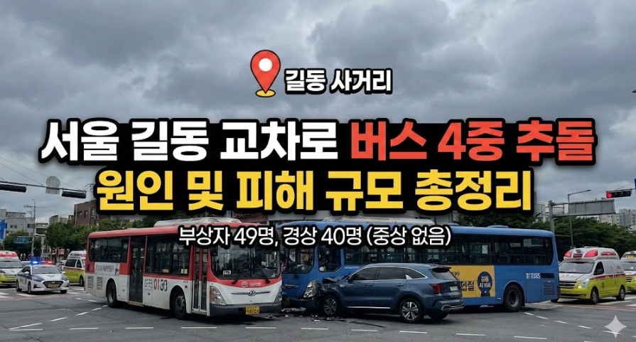 서울 길동 교차로 버스 4대 추돌사고 원인 및 피해규모 정리