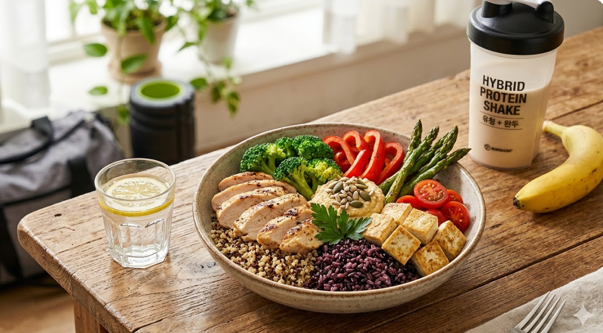 운동러 필수 전략 (하이브리드 단백질, 근육합성, 식이섬유)