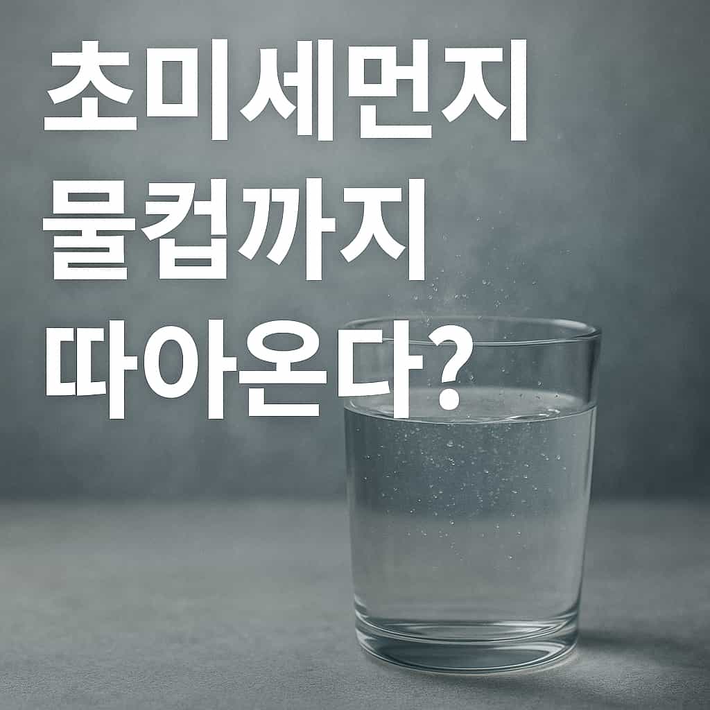 뿌연 초미세먼지 주변에 유리컵이 있는 이미지