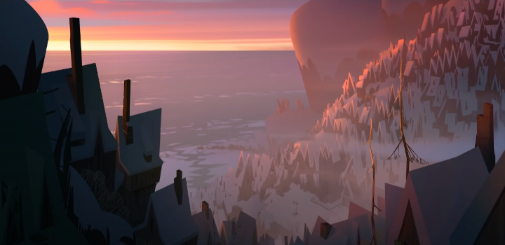 붉은석양이마을을덮고있다