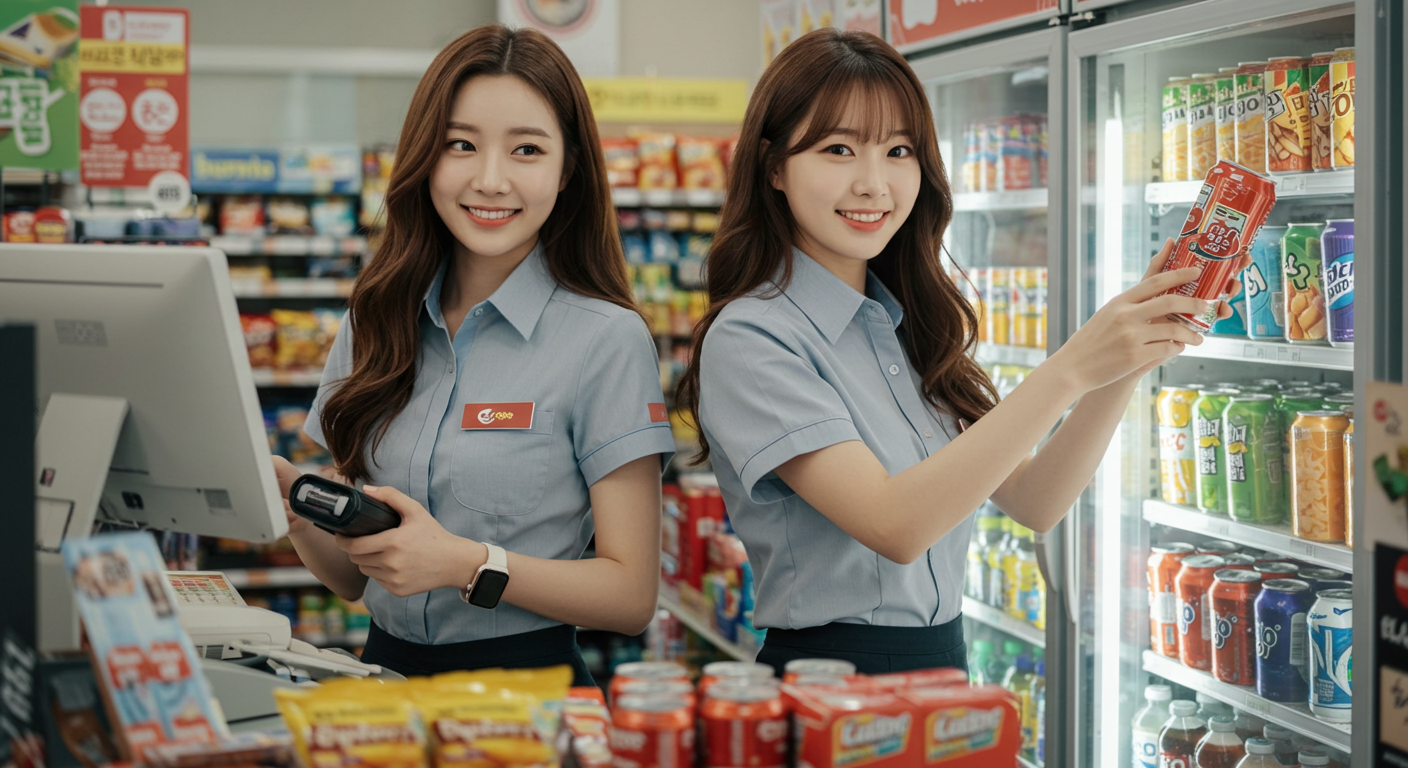 편의점에서 일하는 여성들
