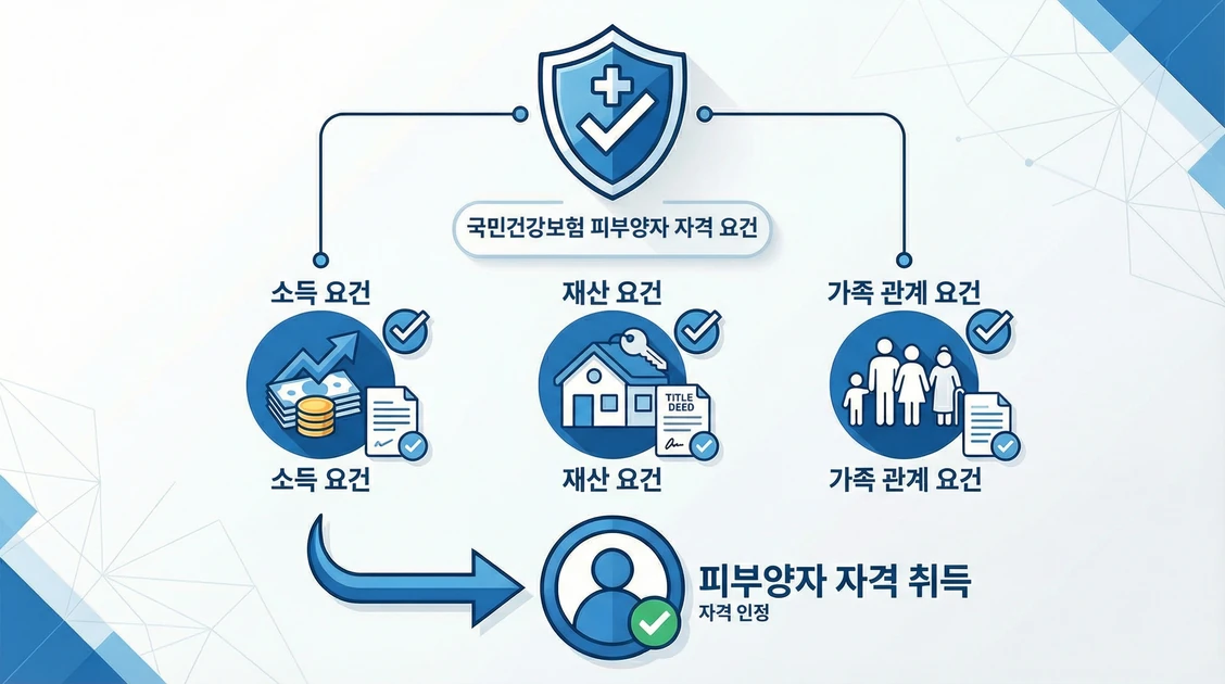 건강보험 피부양자 자격조건 소득 재산 부양요건 인포그래픽