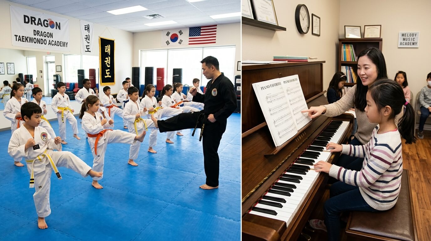 2026년 연말정산 세액공제 대상인 초등학생 태권도 학원 수업 모습