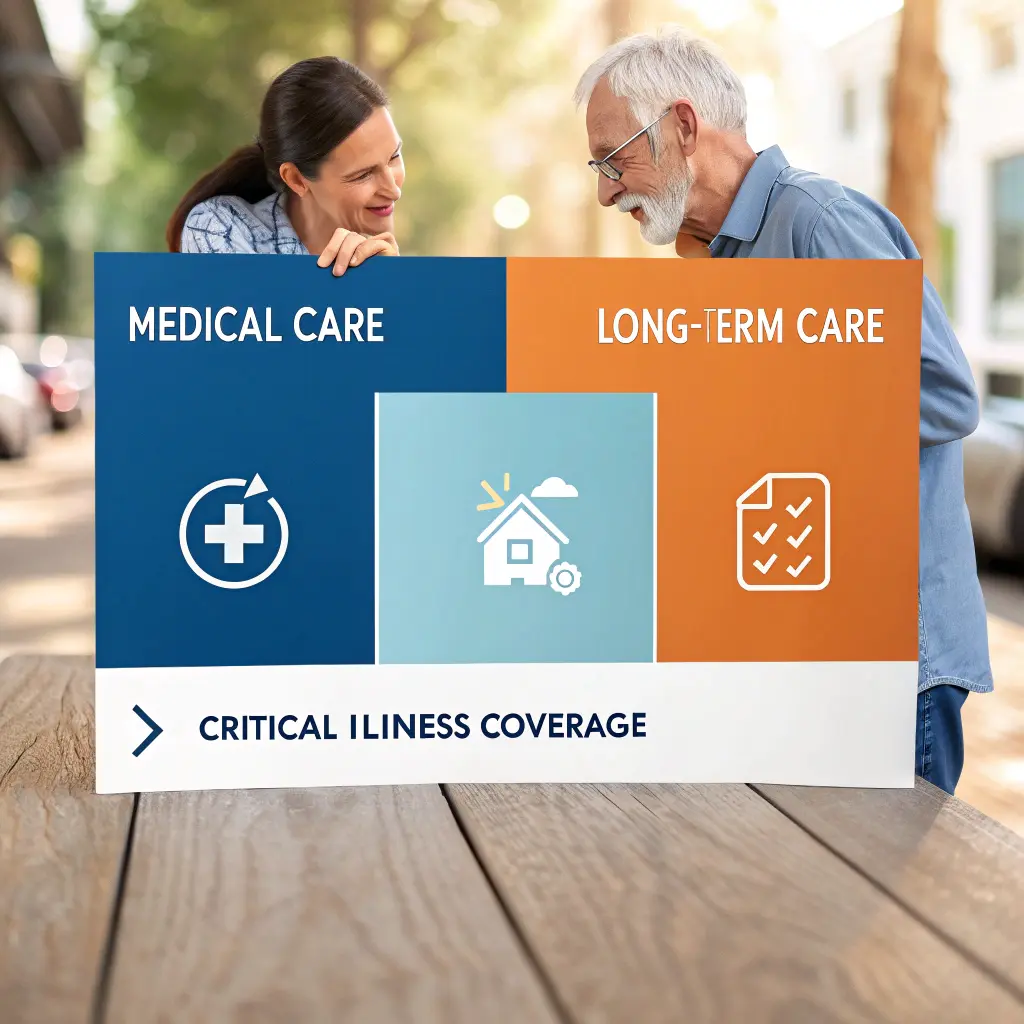 시니어에게 필요한 필수 보험(의료&middot;간병&middot;3대 질병)을 인포그래픽 형태로 정리한 이미지