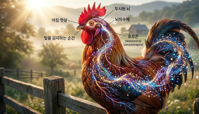 닭의 눈과 뇌가 빛을 감지하는 순간을 시각화