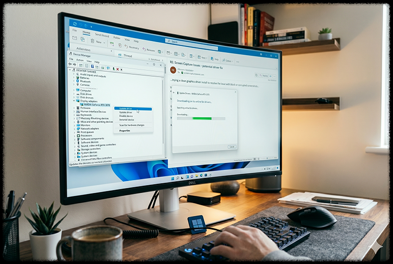 장치 관리자에서 그래픽 드라이버를 업데이트하는 모습