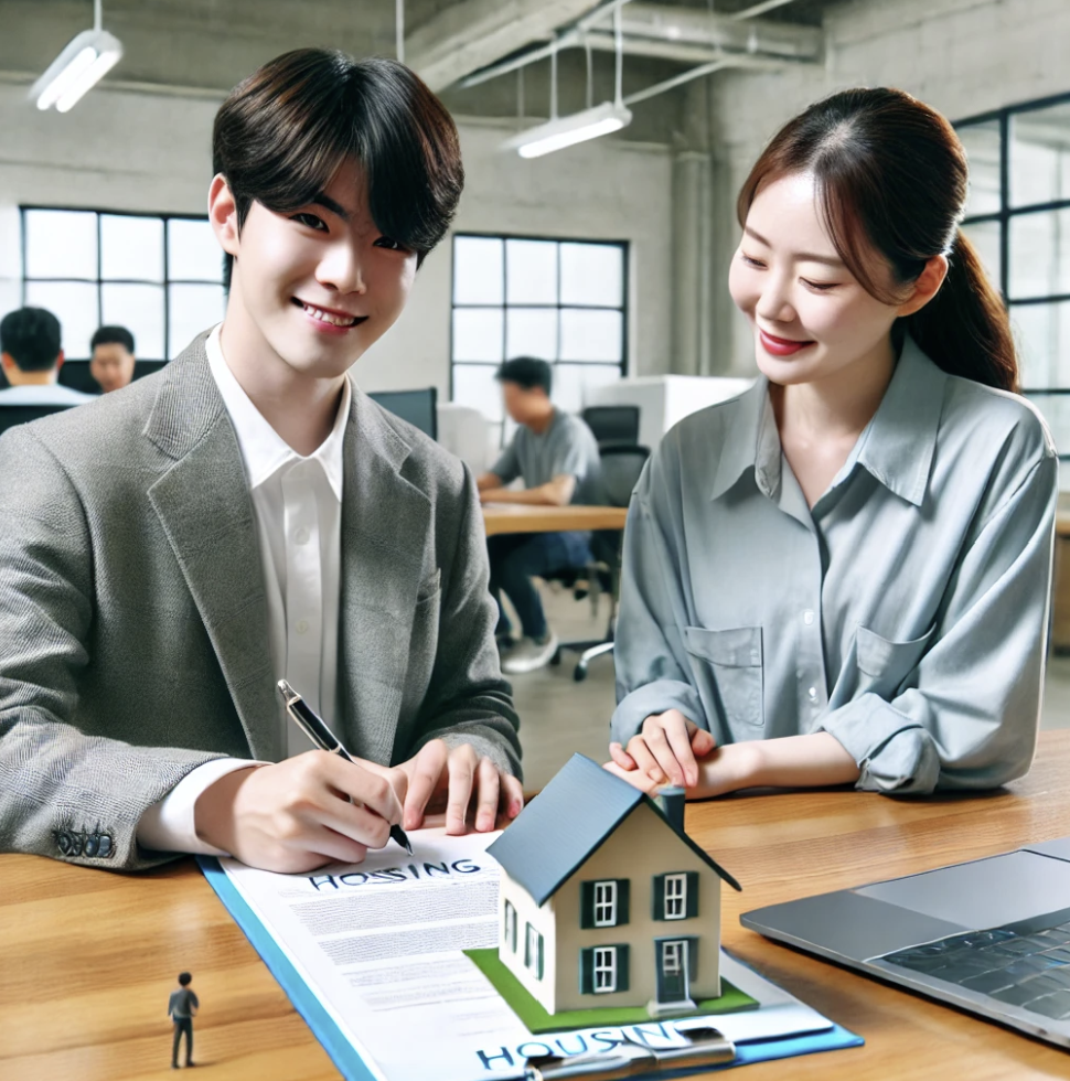 사원용 주책 계약을 체결하는 직장인의 모습