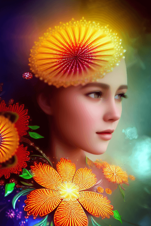 Playground AI로 생성한 그림(1) - 꽃 장식을 한 소녀