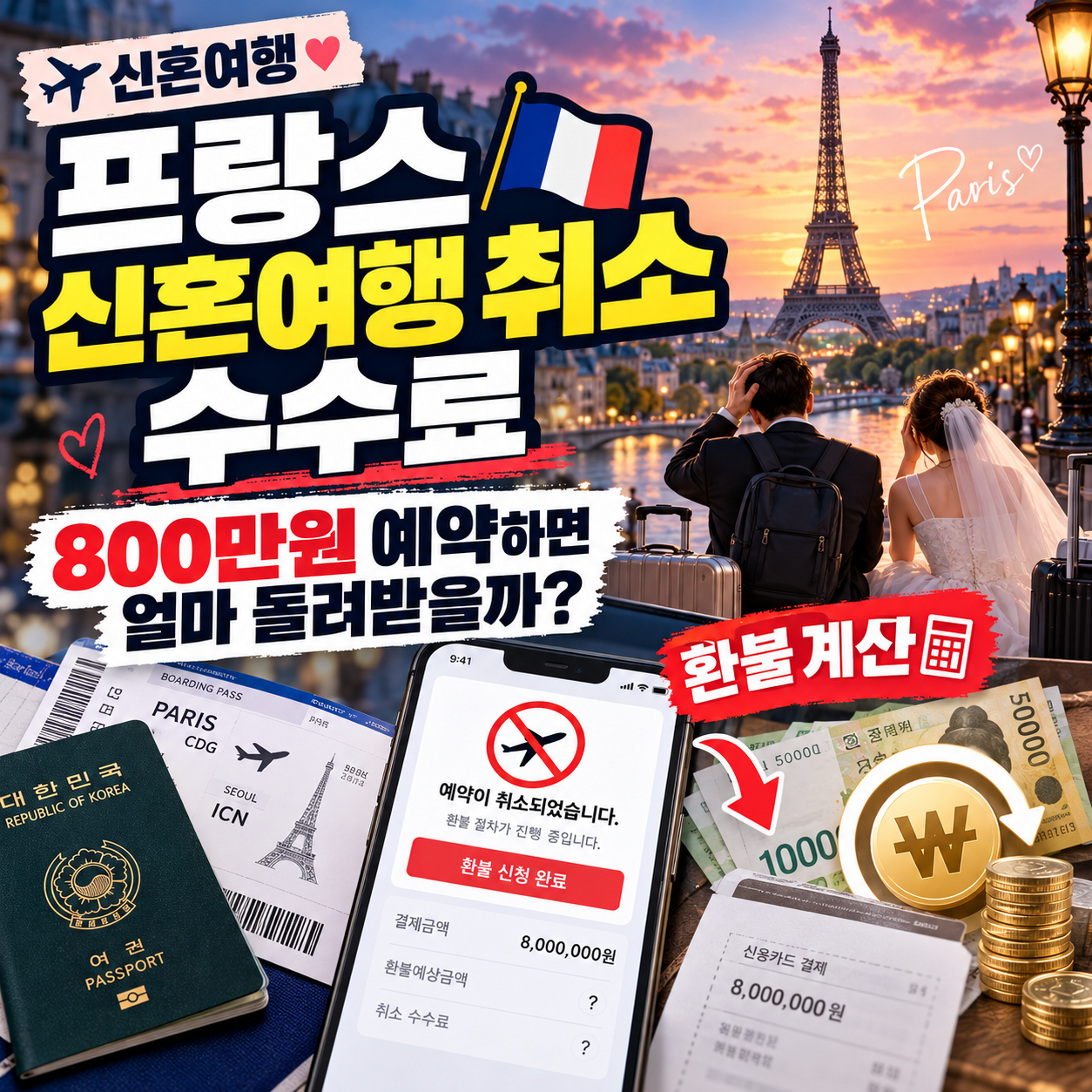 프랑스 신혼여행 취소 수수료｜800만원 예약하면 얼마 돌려받을까?