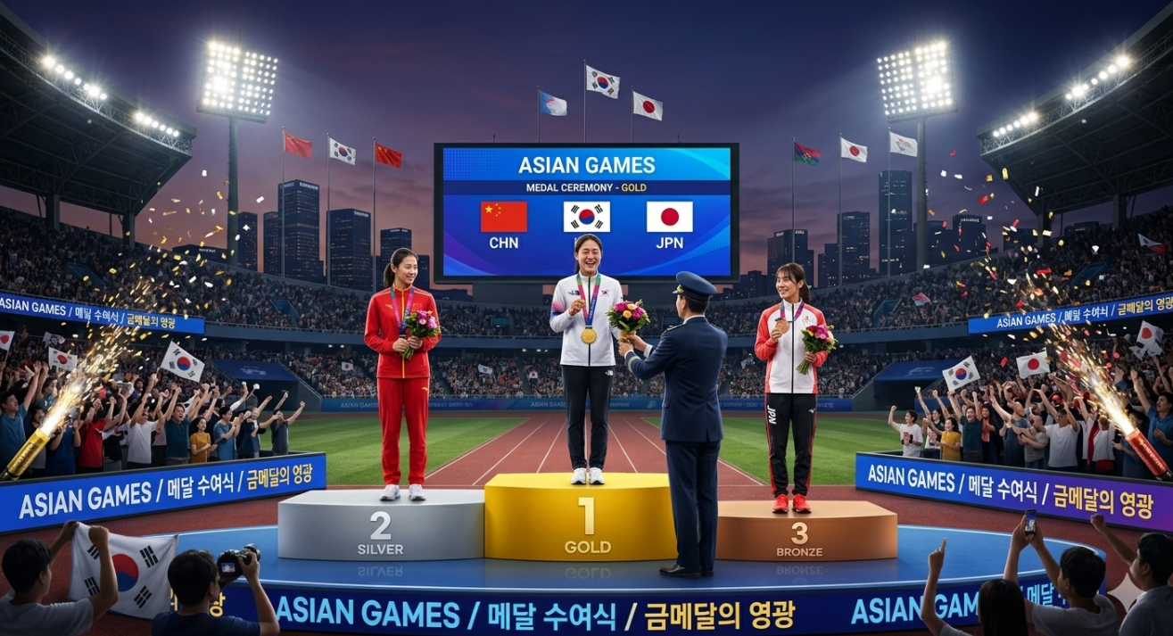 아시안게임 메달 수여식 및 영광의 금메달 무대 포디움