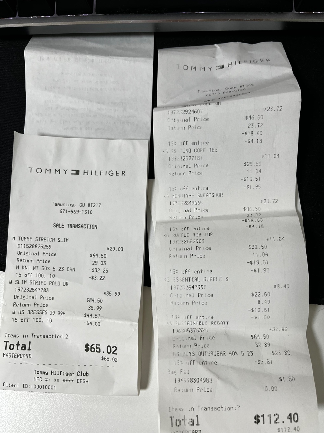 괌 타미 구매 영수증