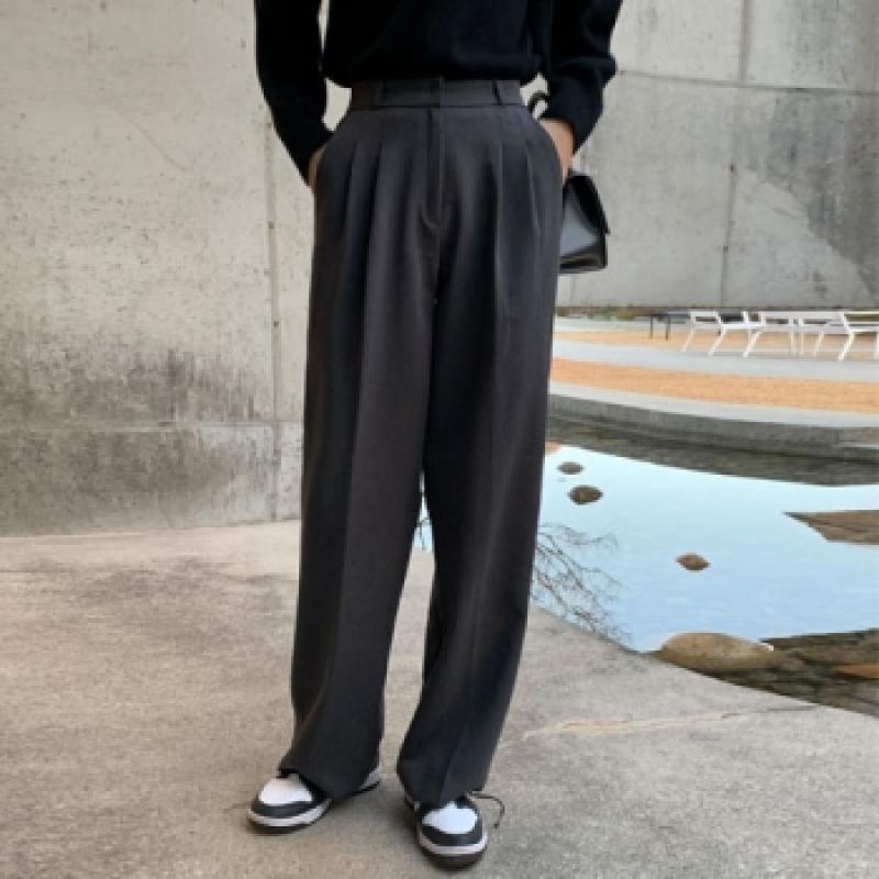 4color 여자 여성 울 겨울 하이웨스트 와이드 슬랙스 팬츠 핀턱 베이지 통바지