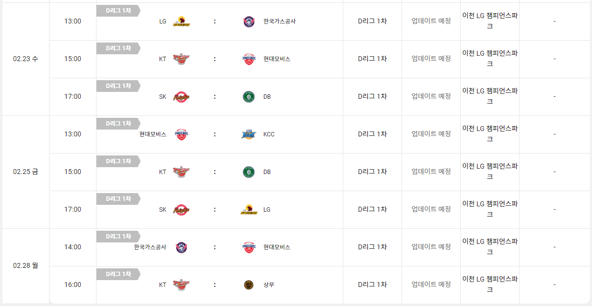 KBL D리그 일정